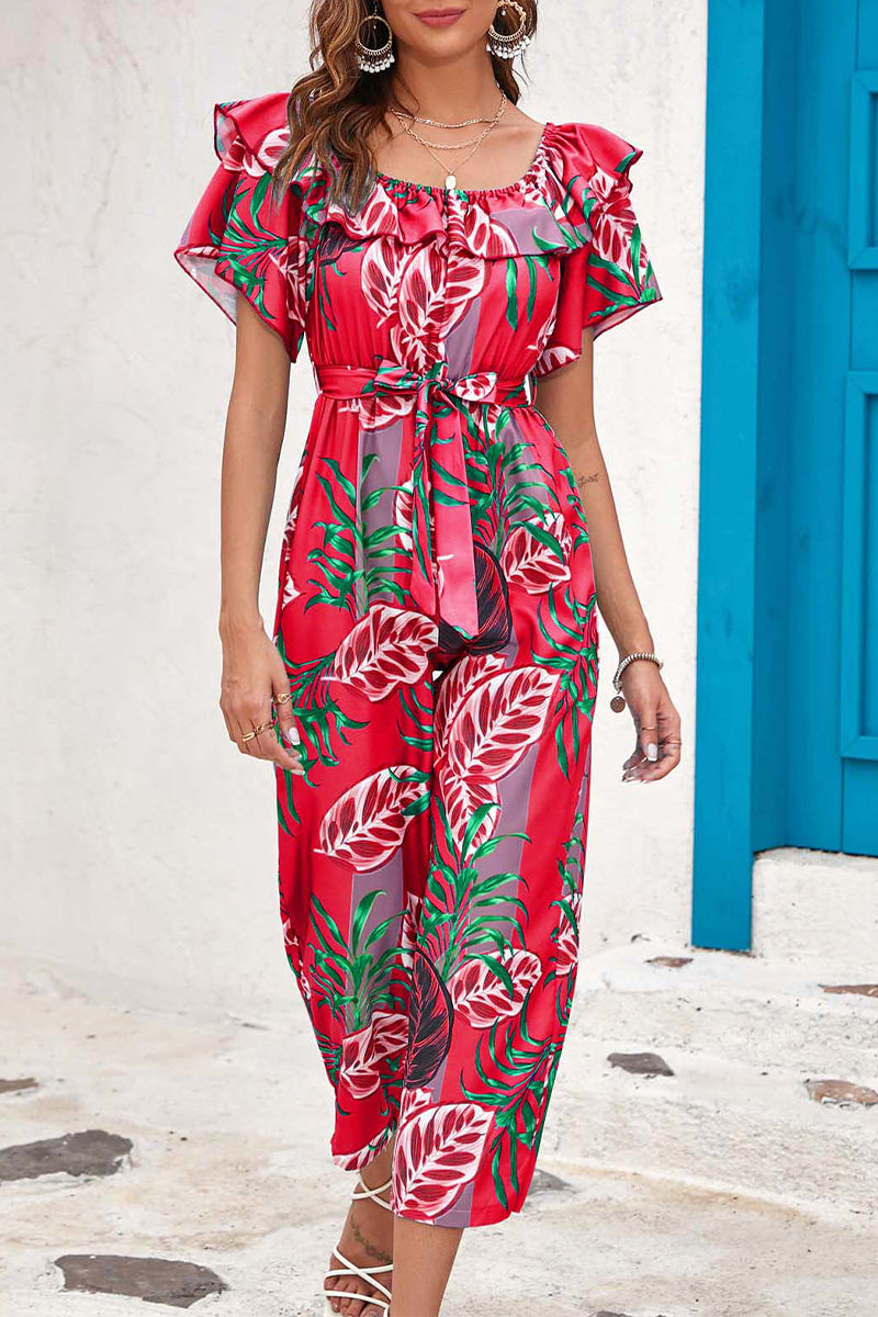 Kaynafashions - Bohemian College Floral Patchwork Flounce O Neck Loose Jumpsuits