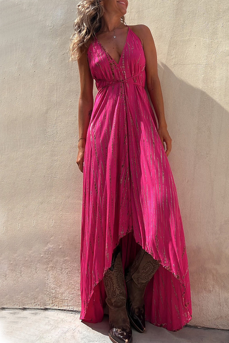 Kaynafashions - Sexy Vacation Geometric Frenulum Sling Dress Dresses