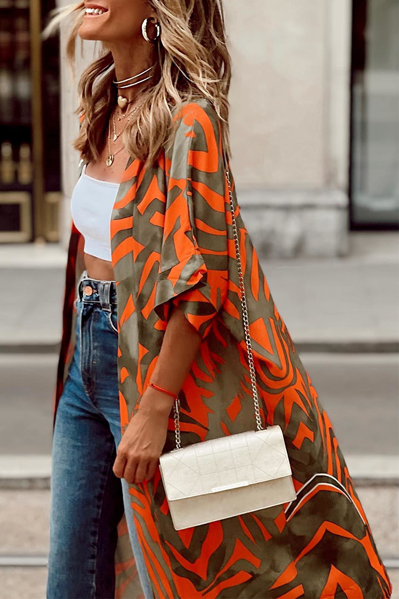 Kaynafashions - Fashion Print Patchwork Cardigan Collar Outerwear