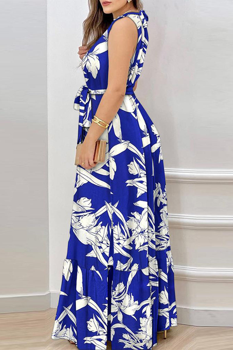 Kaynafashions - Celebrities Elegant Floral Patchwork O Neck Printed Dress Dresses