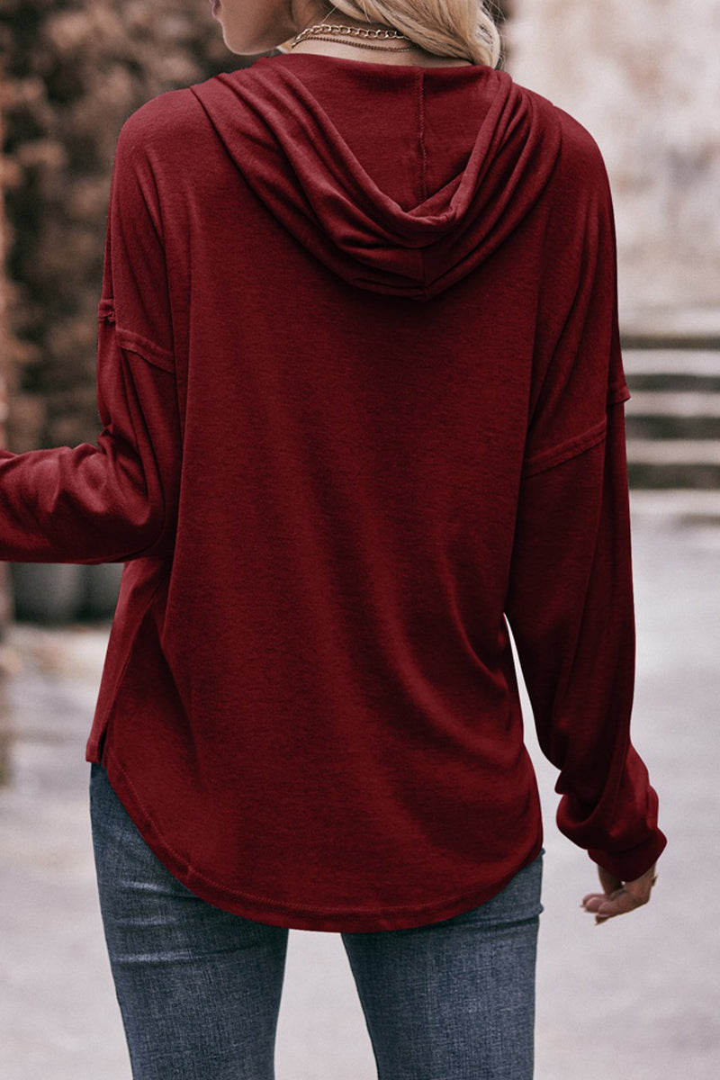 Kaynafashions - Casual Solid Buttons Hooded Collar Tops