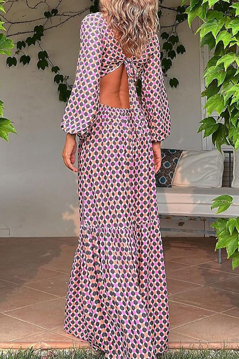 Kaynafashions - Sexy Geometric Print Asymmetrical V Neck Printed Dress Dresses