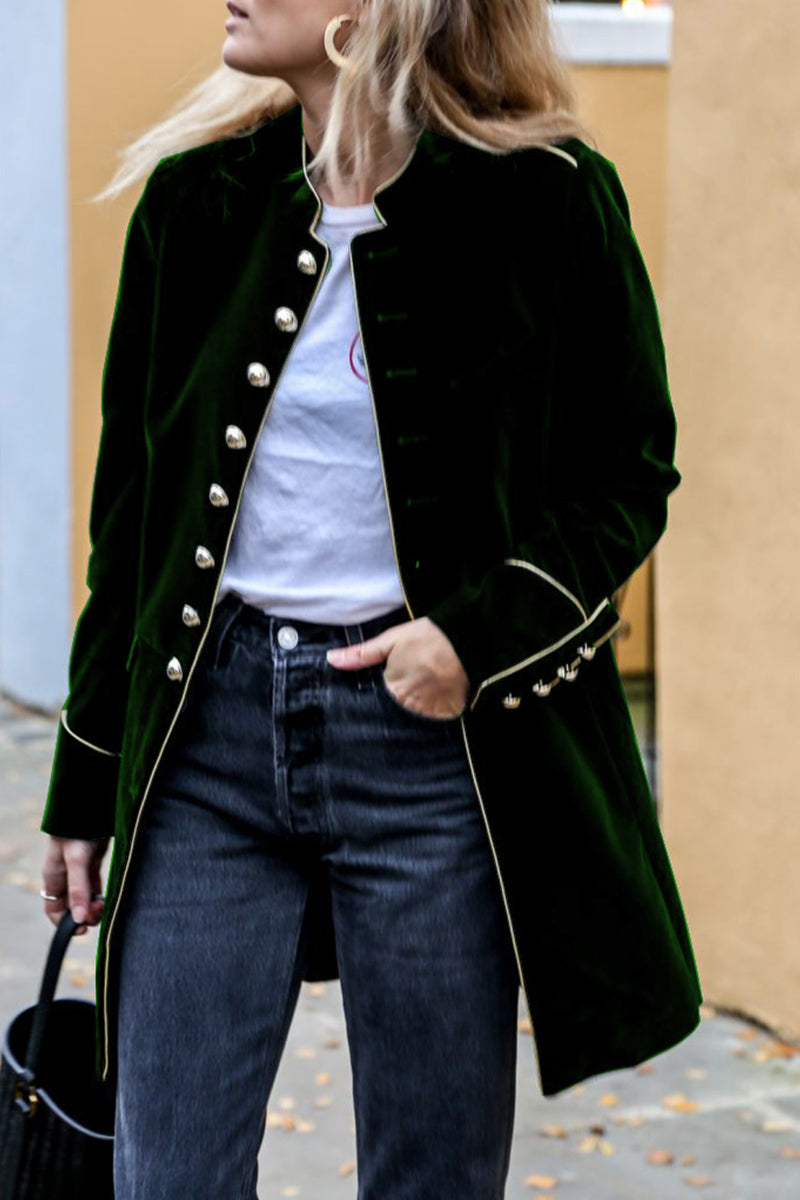 Kaynafashions - Casual Solid Buttons Mandarin Collar Outerwear(5 Colors)