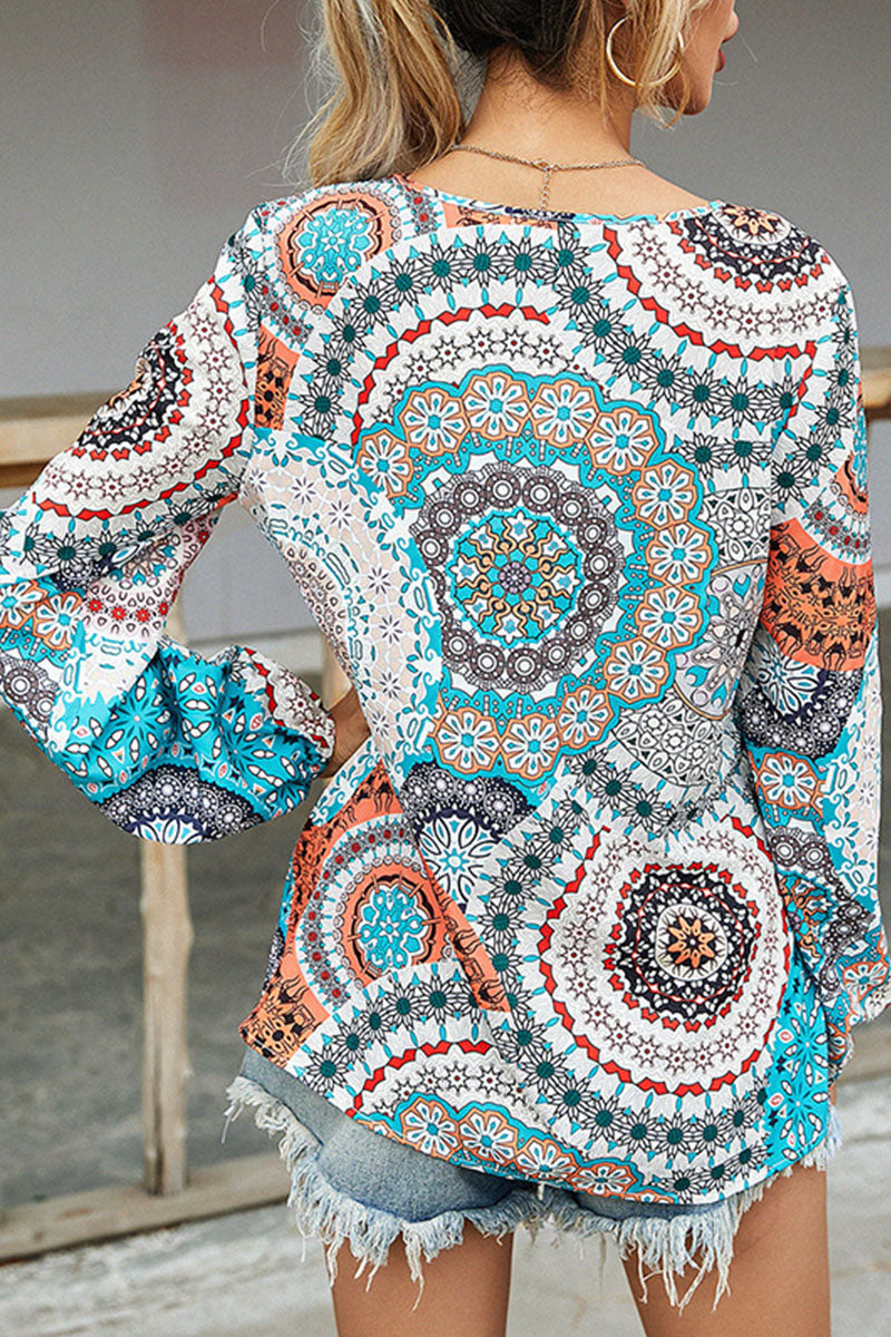 Kaynafashions - Fashion Casual Print Patchwork O Neck Tops