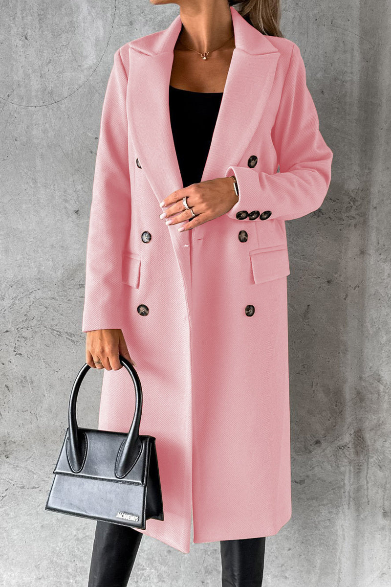 Kaynafashions - Elegant Solid Buttons Turndown Collar Outerwear