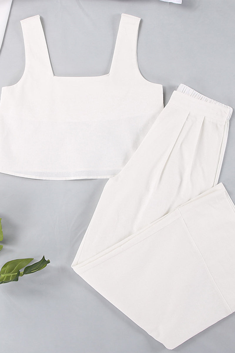 Kaynafashions - Casual Solid With Belt Bright Silk Square Collar Sleeveless Two Pieces