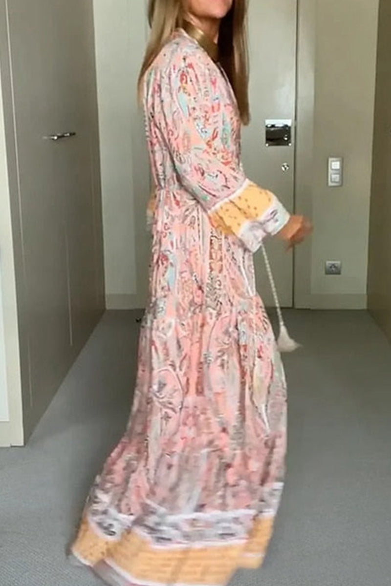 Kaynafashions - Bohemian Elegant Floral Patchwork V Neck A Line Dresses