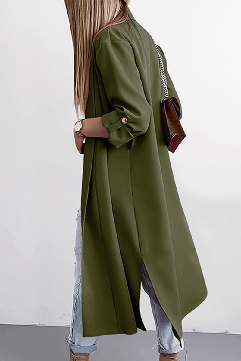 Kaynafashions - Fashion Elegant Solid Slit Turndown Collar Outerwear