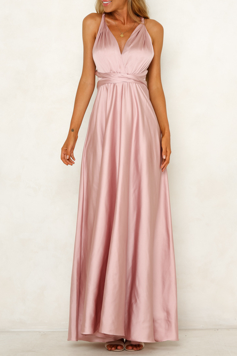 Kaynafashions - Celebrities Elegant Solid Backless Strap Design V Neck Evening Dress Dresses