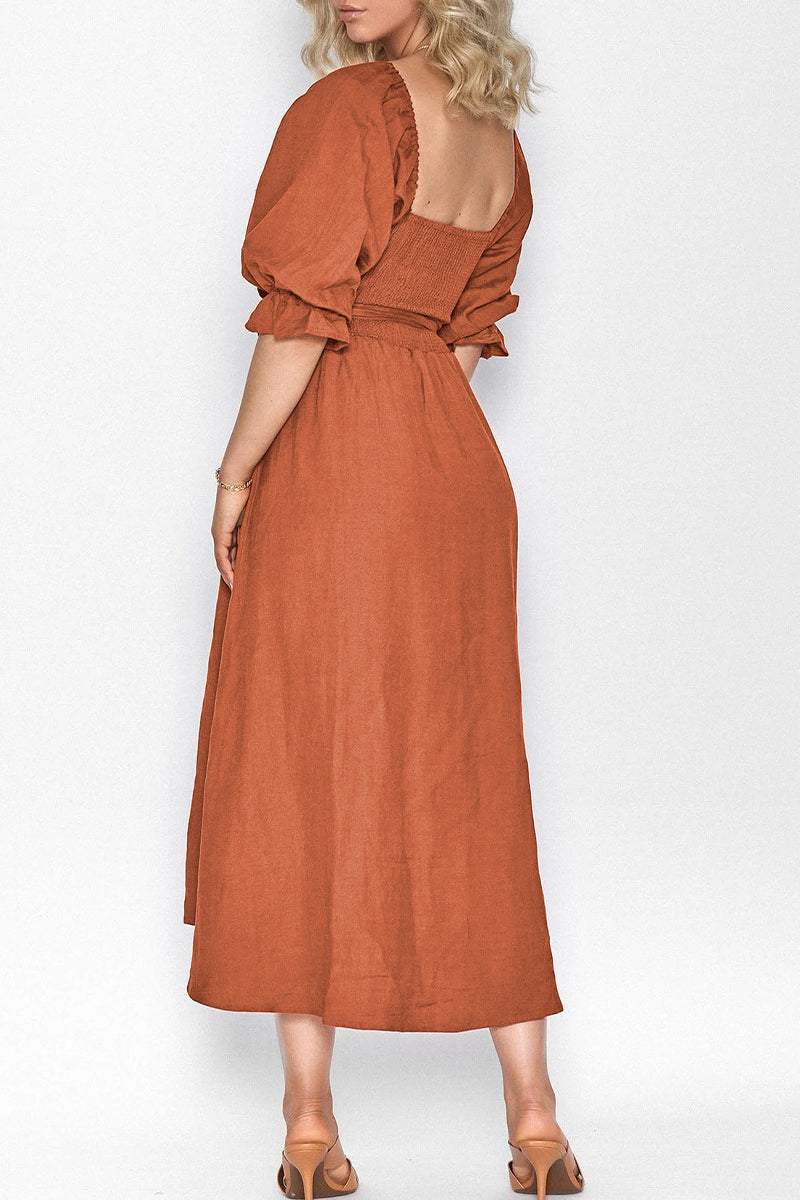 Kaynafashions - Elegant Solid Flounce Square Collar A Line Dresses(5 Colors)