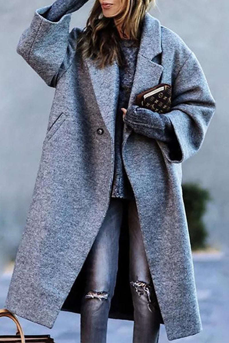 Kaynafashions - Fashion Solid Color Turndown Collar Outerwear