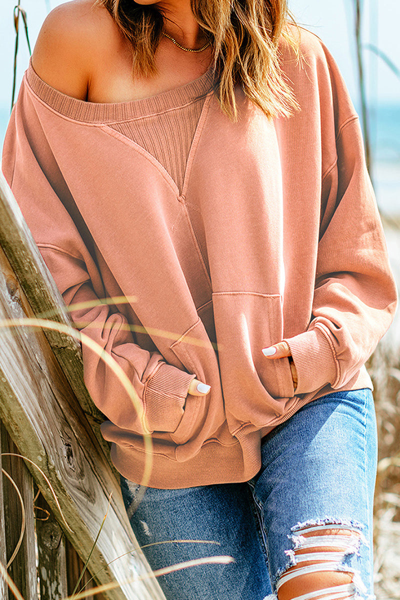 Kaynafashions - Casual Solid Patchwork Pocket O Neck Tops