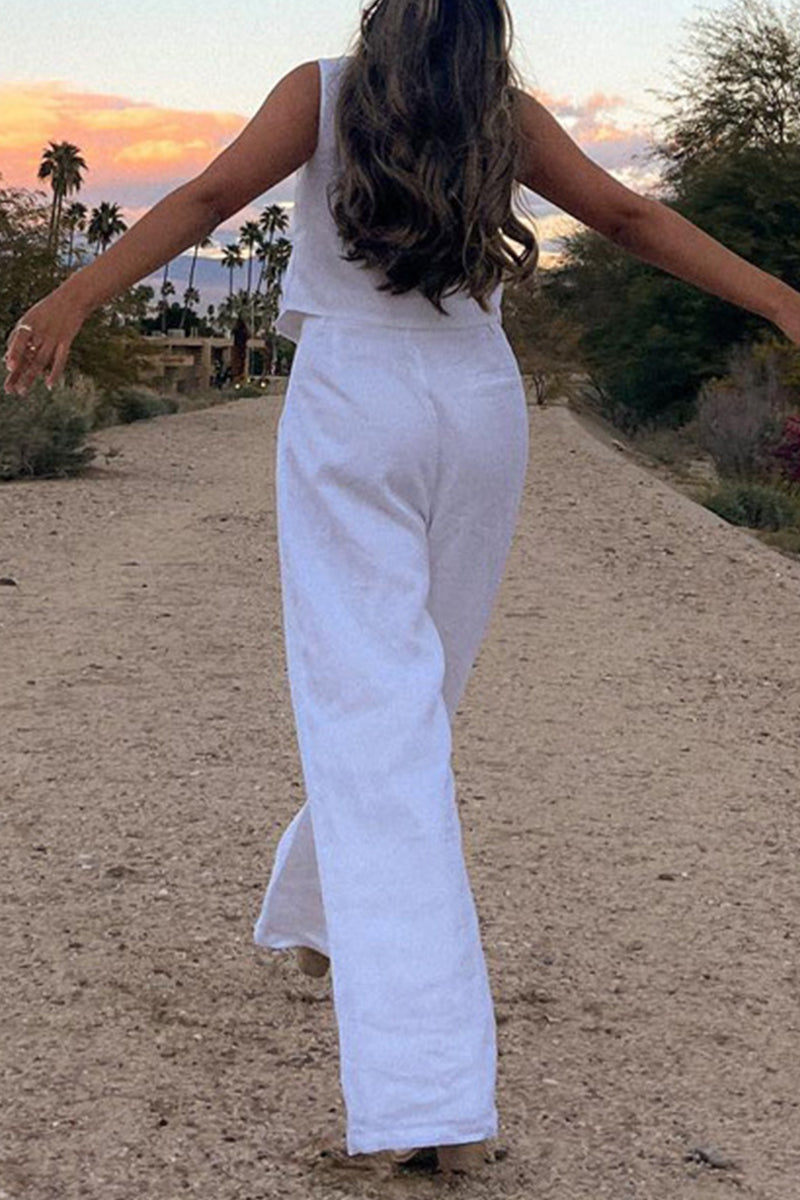 Kaynafashions - Casual Simplicity Solid Buckle V Neck Sleeveless Two Pieces