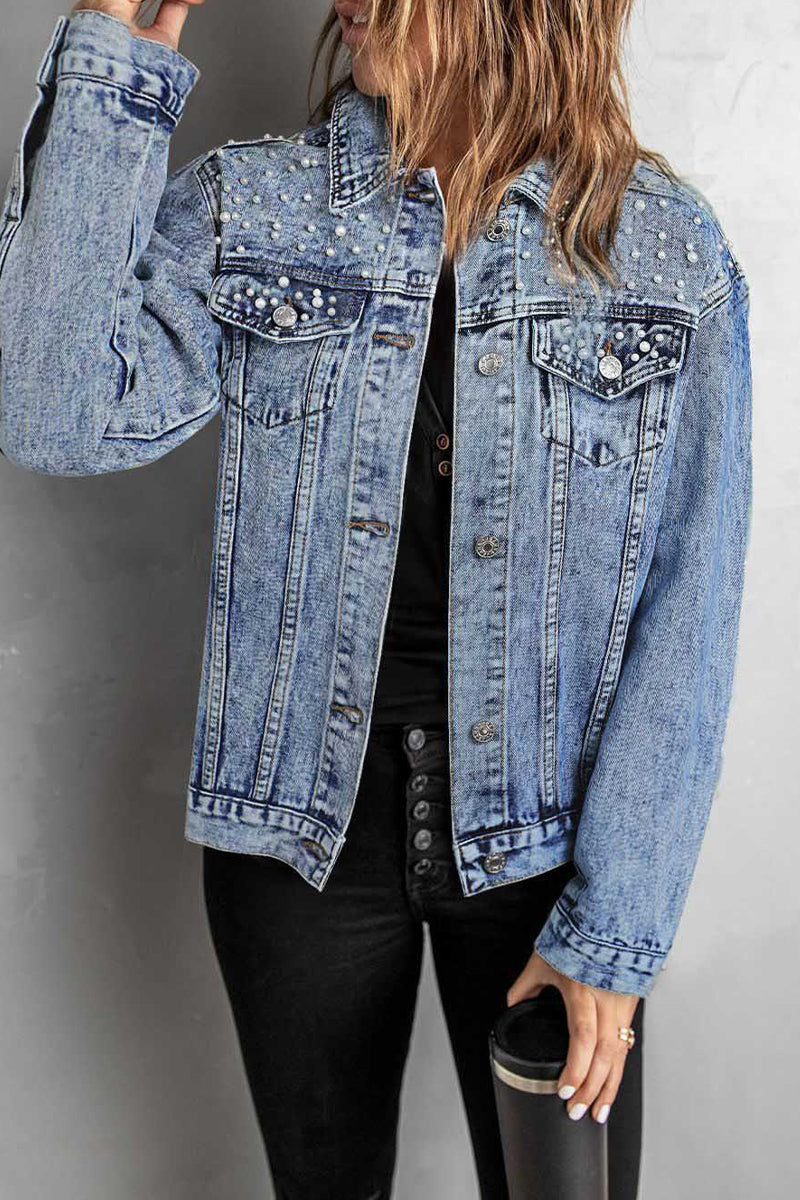 Kaynafashions - Street Solid Patchwork Pocket Buckle Beading O Neck Outerwear