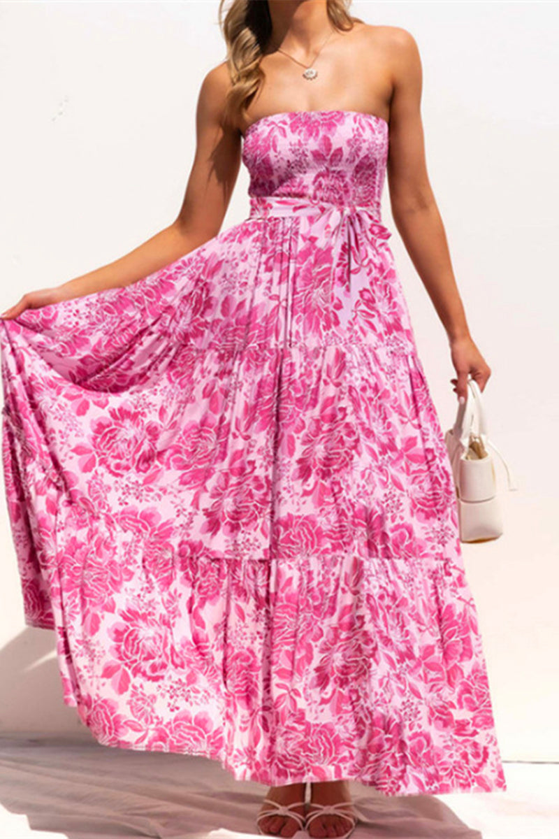 Kaynafashions - Elegant Floral Patchwork Strapless A Line Dresses