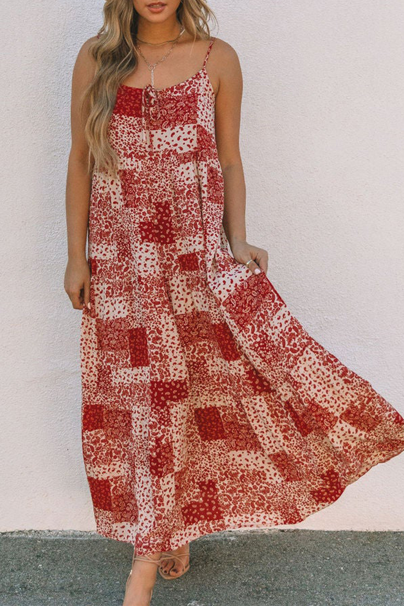 Kaynafashions - Casual Print Patchwork Spaghetti Strap Trumpet Mermaid Dresses