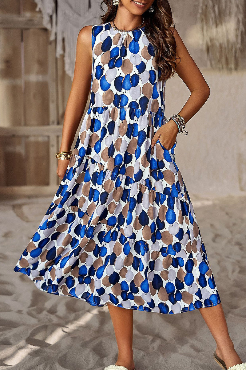 Kaynafashions - Elegant Floral Pocket Contrast O Neck A Line Dresses