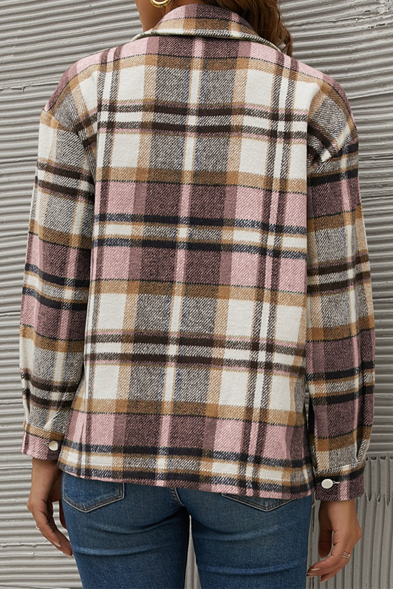 Kaynafashions - Casual Plaid Patchwork Turndown Collar Tops(6 colors)