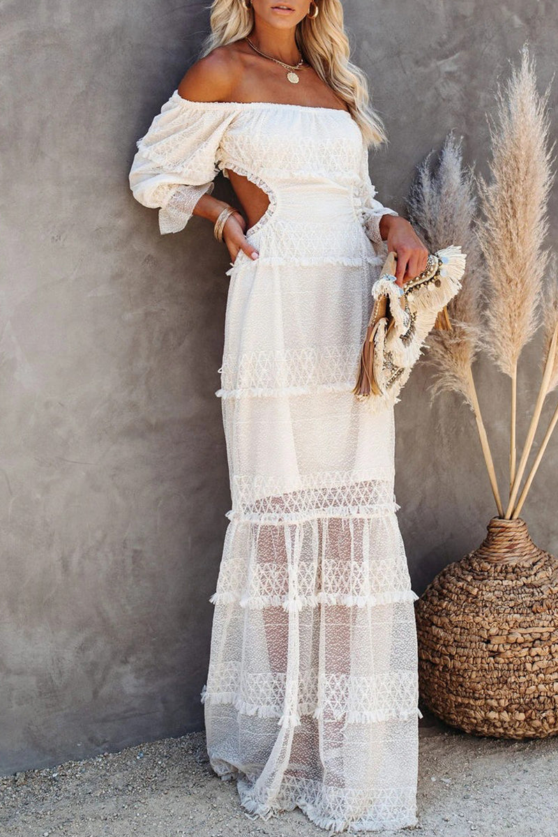 Kaynafashions - Sexy Solid Mesh Off the Shoulder A Line Dresses