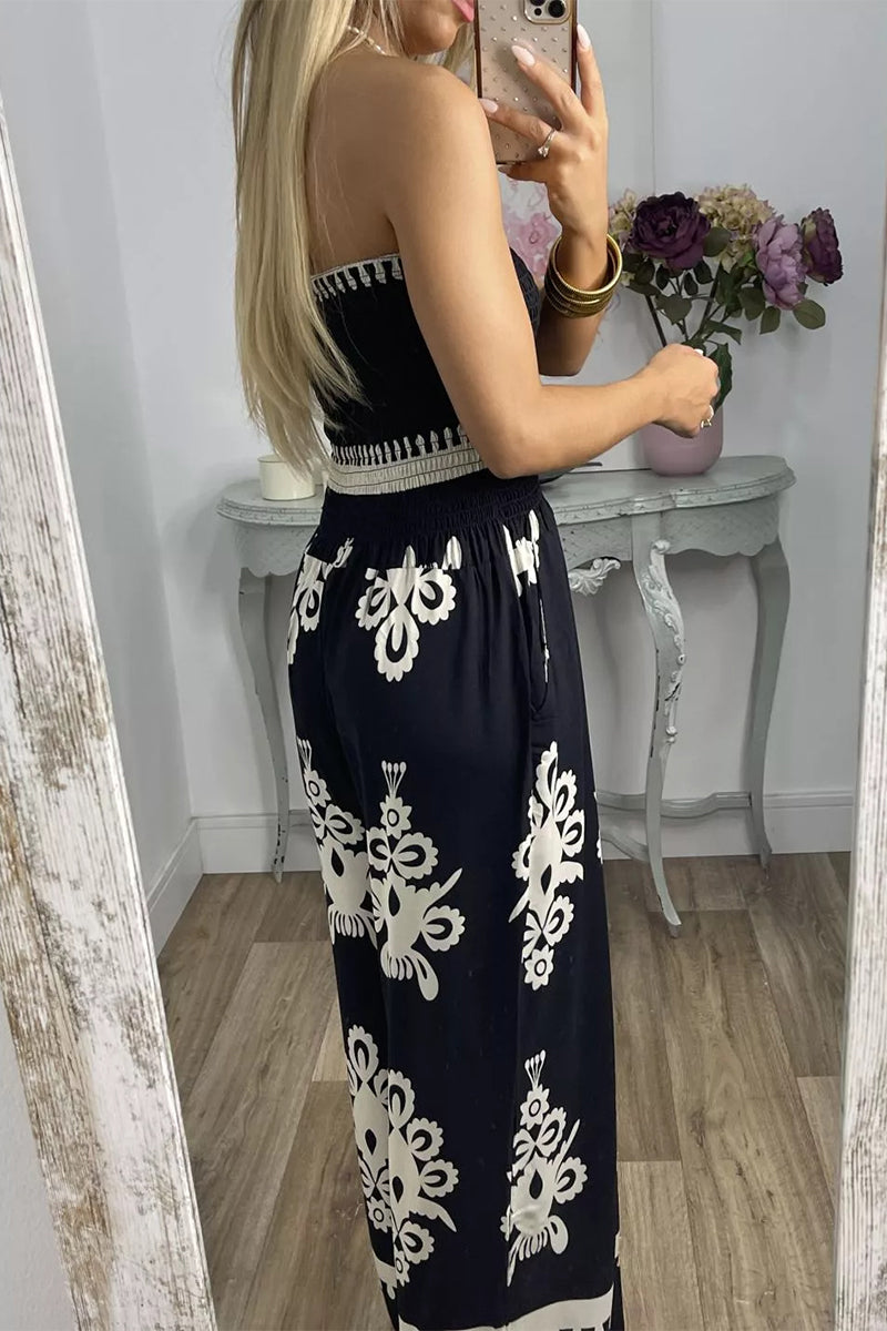 Kaynafashions - Sexy Print Pocket Strapless Loose Jumpsuits(3 Colors)