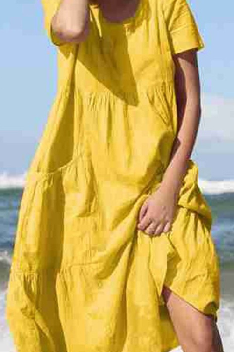 Kaynafashions - Casual Solid Patchwork O Neck Straight Dresses(5 Colors)