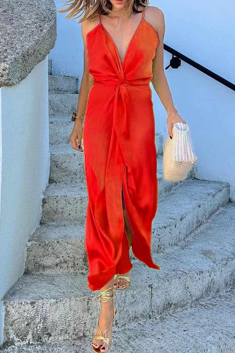 Kaynafashions - Sexy Solid Backless V Neck Sling Dress Dresses(5 Colors)