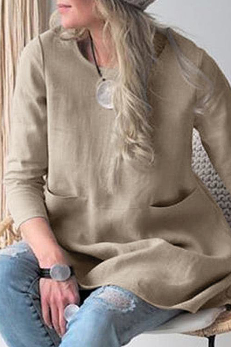 Kaynafashions - Casual Solid Pocket O Neck A Line Dresses