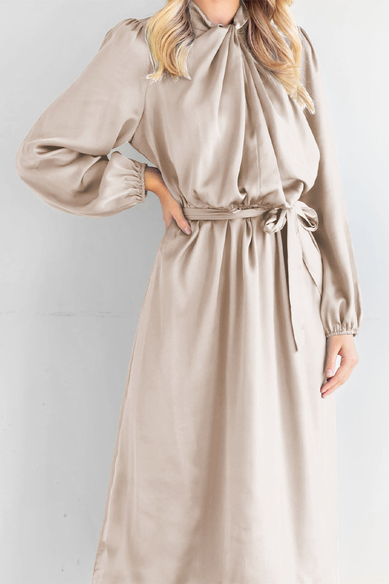 Kaynafashions - Sweet Elegant Solid Bandage Mandarin Collar A Line Dresses(4 Colors)