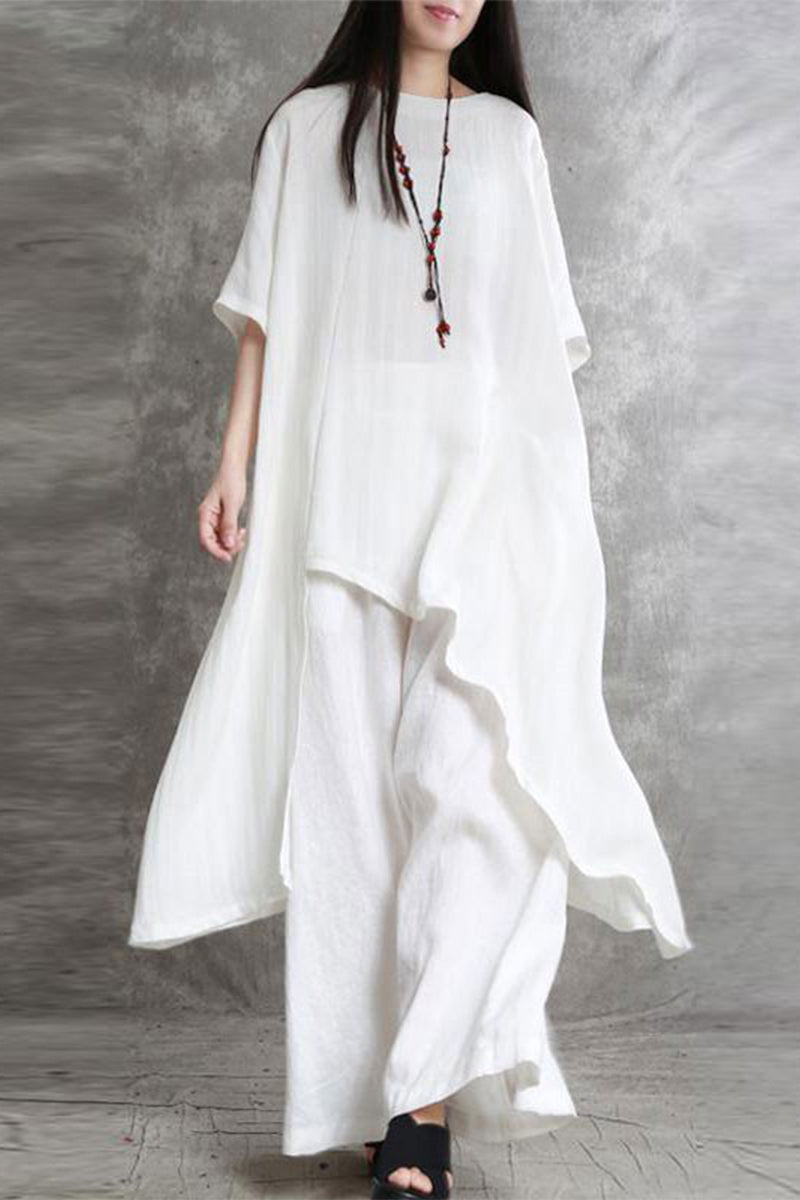 Kaynafashions - Casual Solid Pocket Asymmetrical O Neck Two Pieces