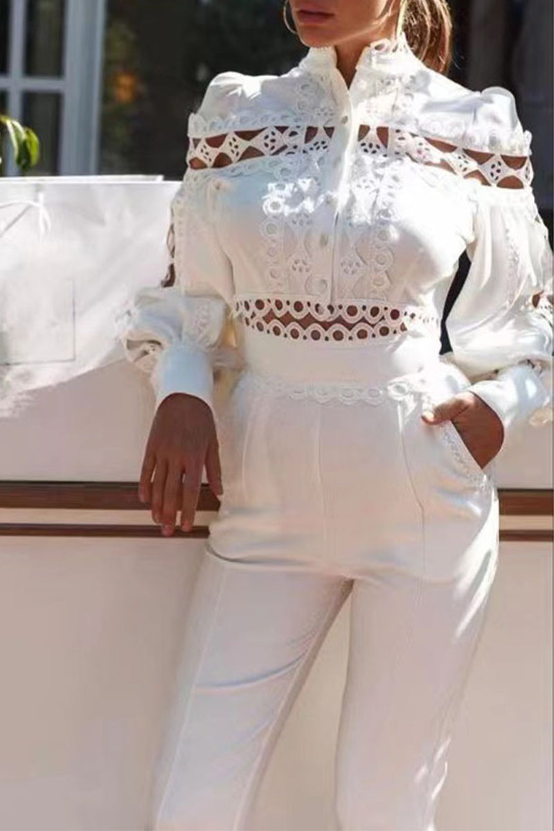 Kaynafashions - Celebrities Elegant Solid Lace Patchwork Half A Turtleneck Long Sleeve Two Pieces