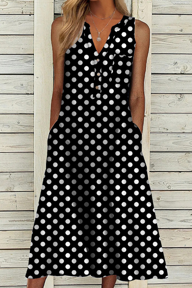 Kaynafashions - Casual Print Patchwork V Neck Straight Dresses(9 Colors)