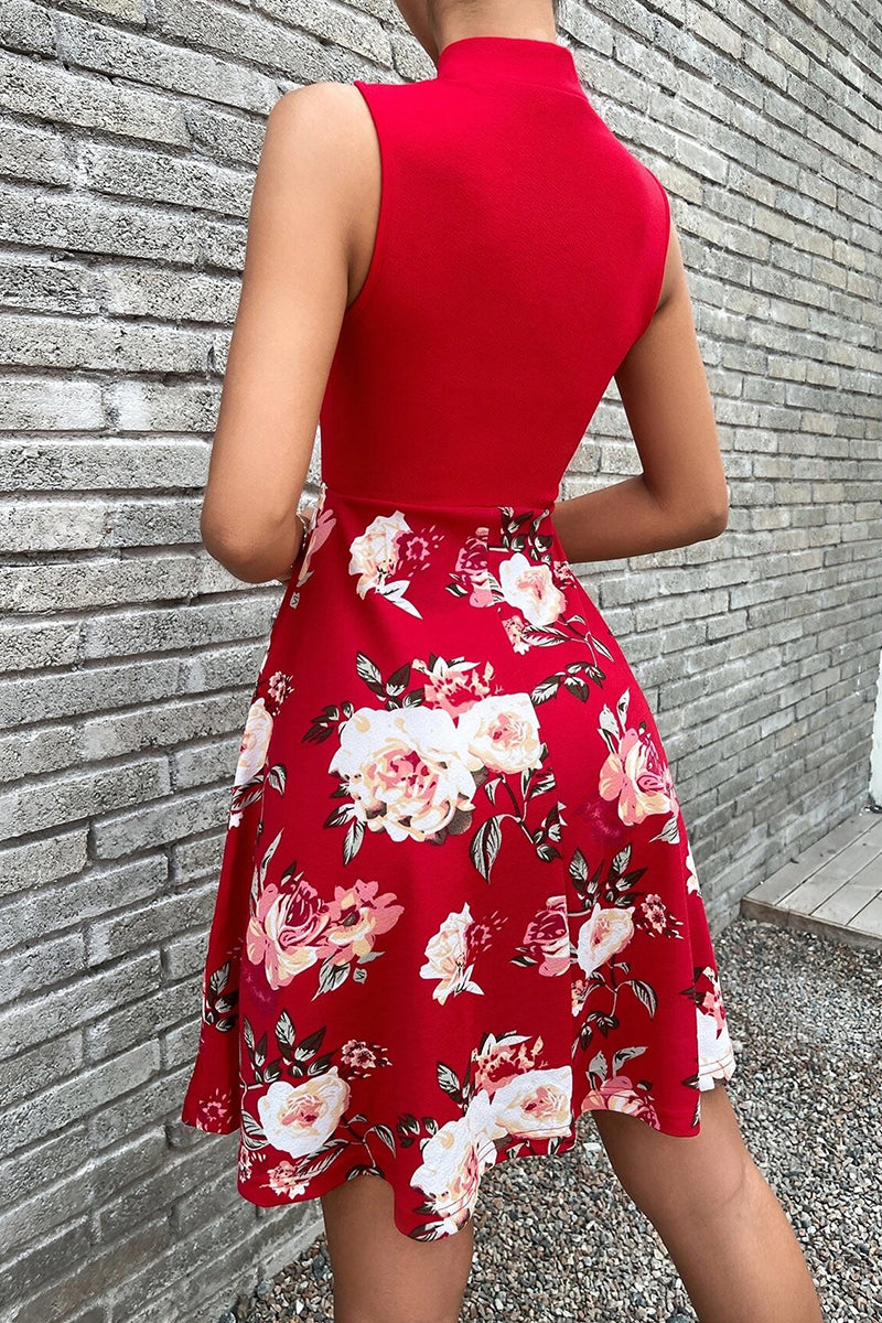 Kaynafashions - Sweet Elegant Print Patchwork With Bow O Neck A Line Dresses(5 Colors)