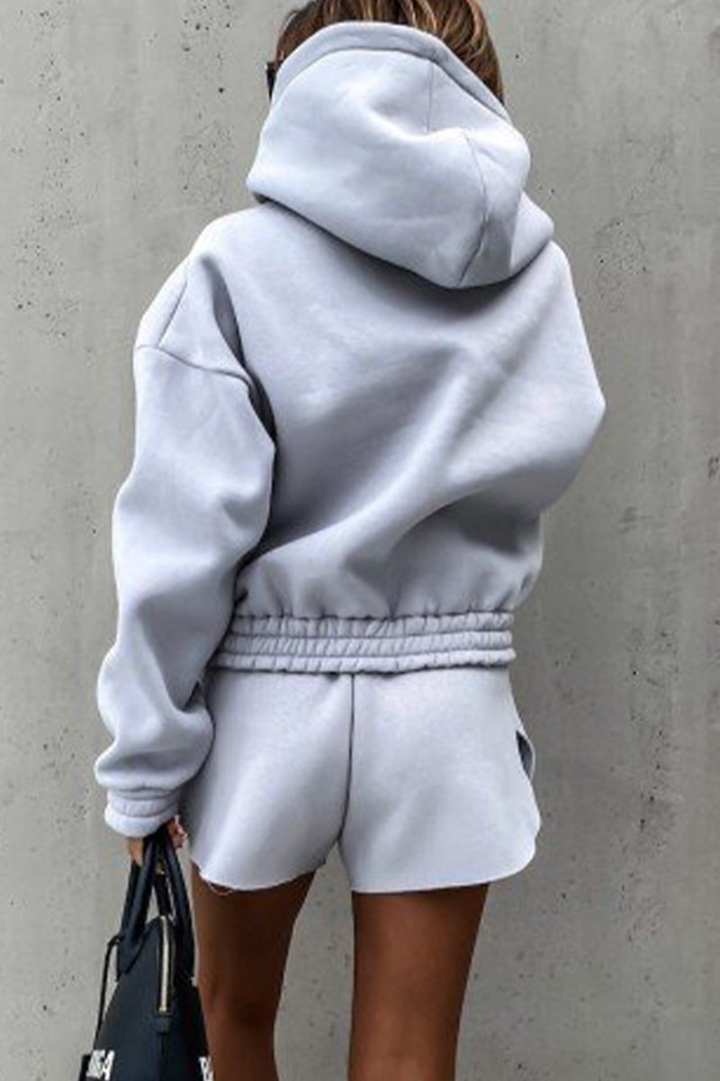 Kaynafashions - Casual Solid Pocket Hooded Collar Long Sleeve Two Pieces