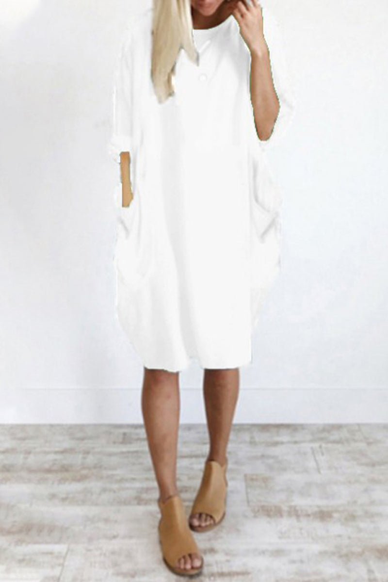 Kaynafashions - Casual Solid Solid Color O Neck Long Sleeve Dresses(11 Colors)