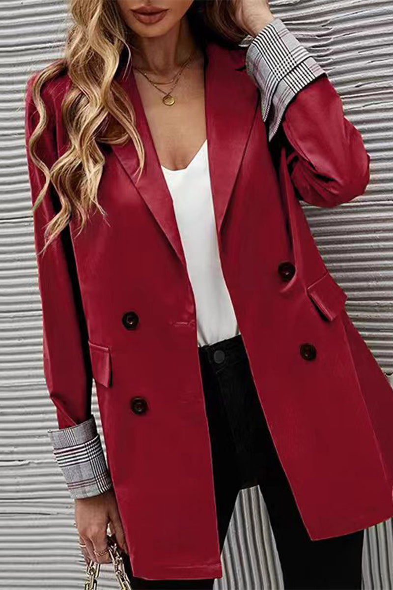 Kaynafashions - Fashion Work Solid Buttons Turndown Collar Outerwear(6 colors)