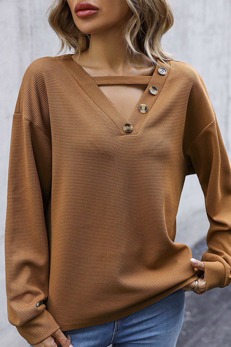 Kaynafashions - Casual Solid Buttons Tops