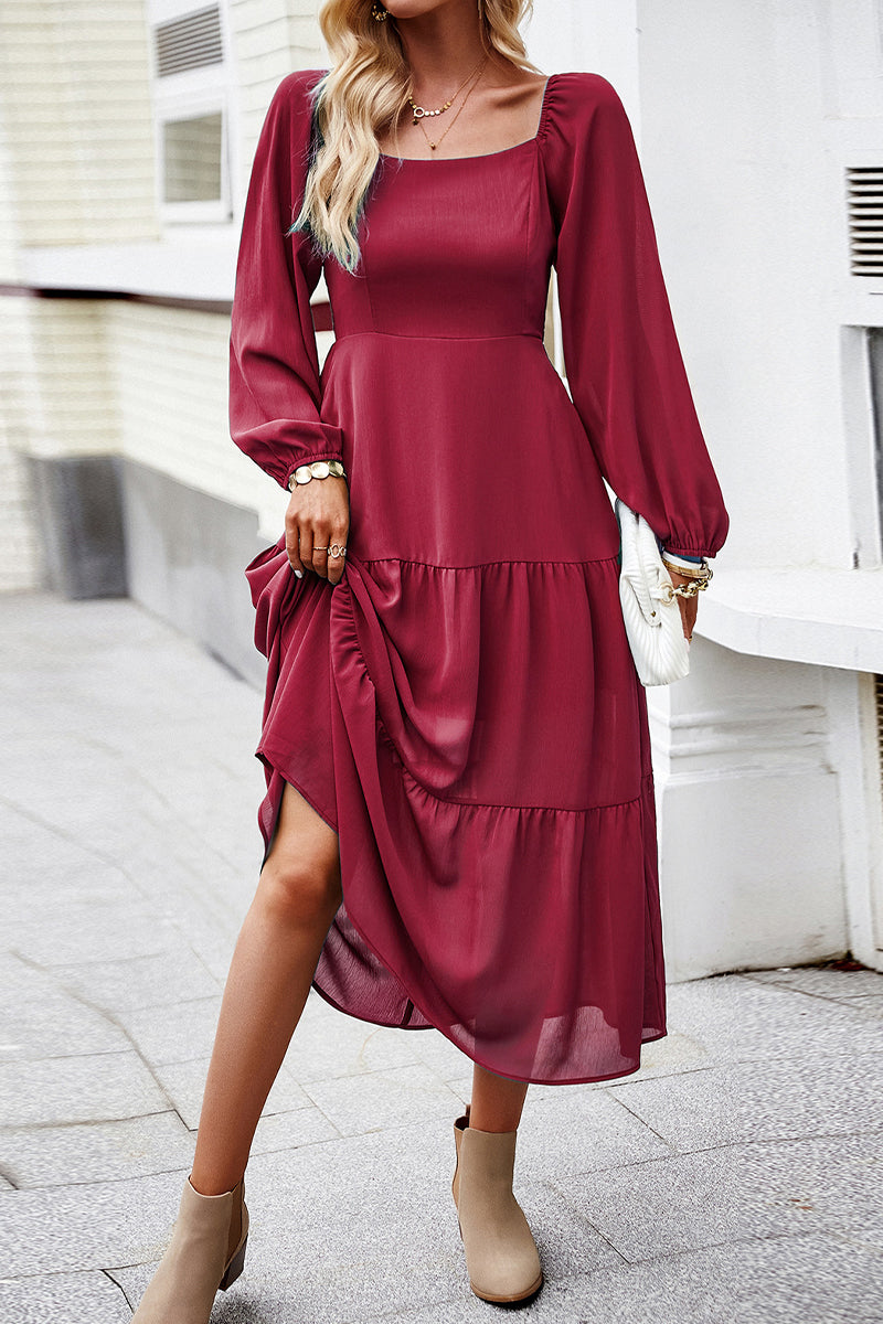 Kaynafashions - Celebrities Elegant Solid Patchwork Square Collar A Line Dresses