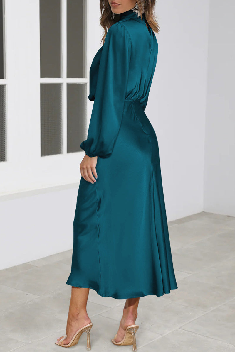 Kaynafashions - Elegant Solid Fold Half A Turtleneck Dresses