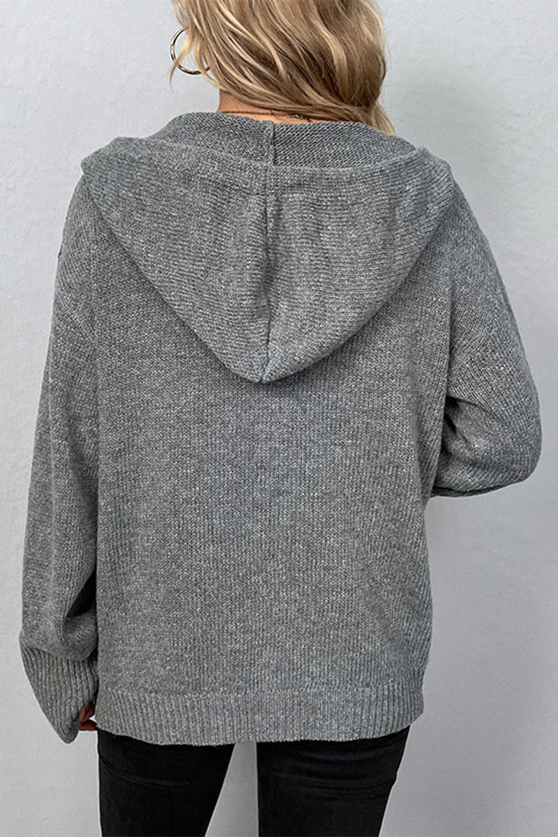 Kaynafashions - Casual Solid Buttons Hooded Collar Tops