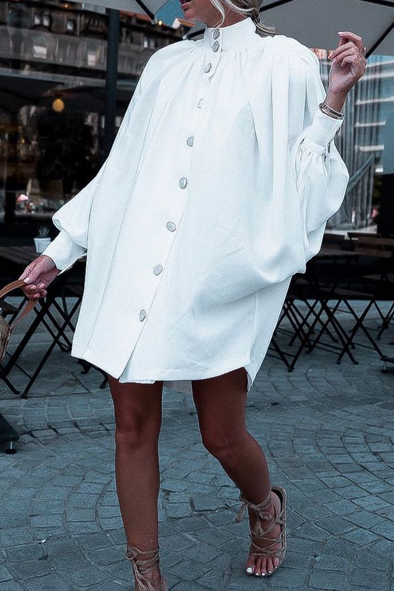 Kaynafashions - Casual Solid Buckle Half A Turtleneck Shirt Dress Dresses(5 colors)