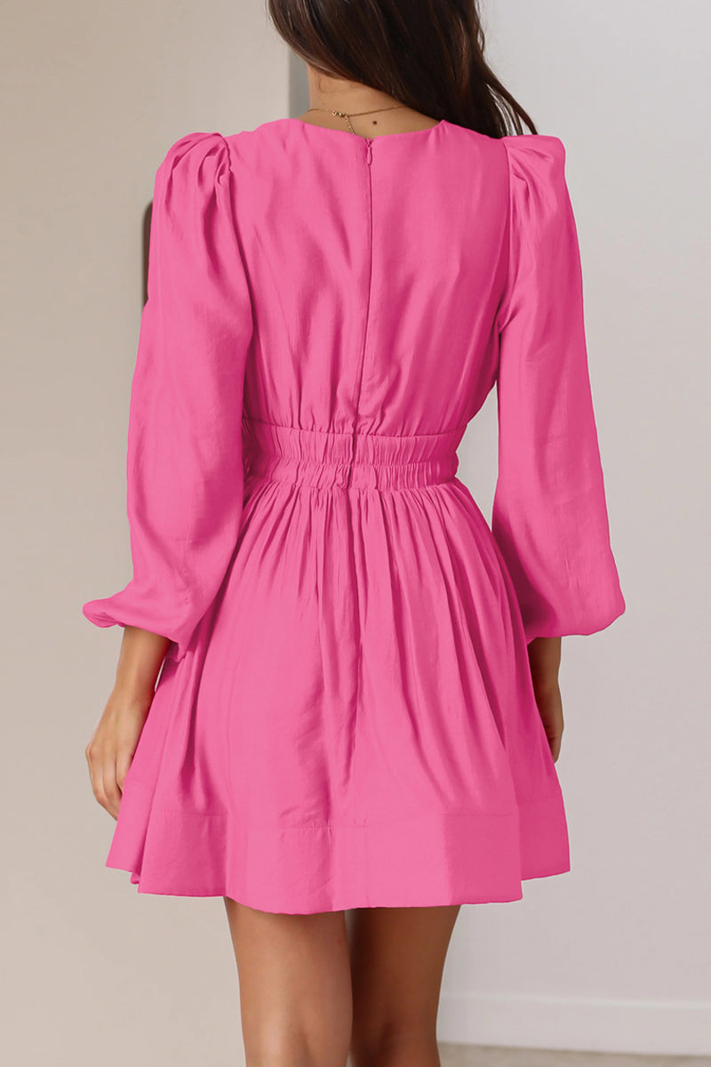 Kaynafashions - Casual Solid Fold V Neck Pleated Dresses