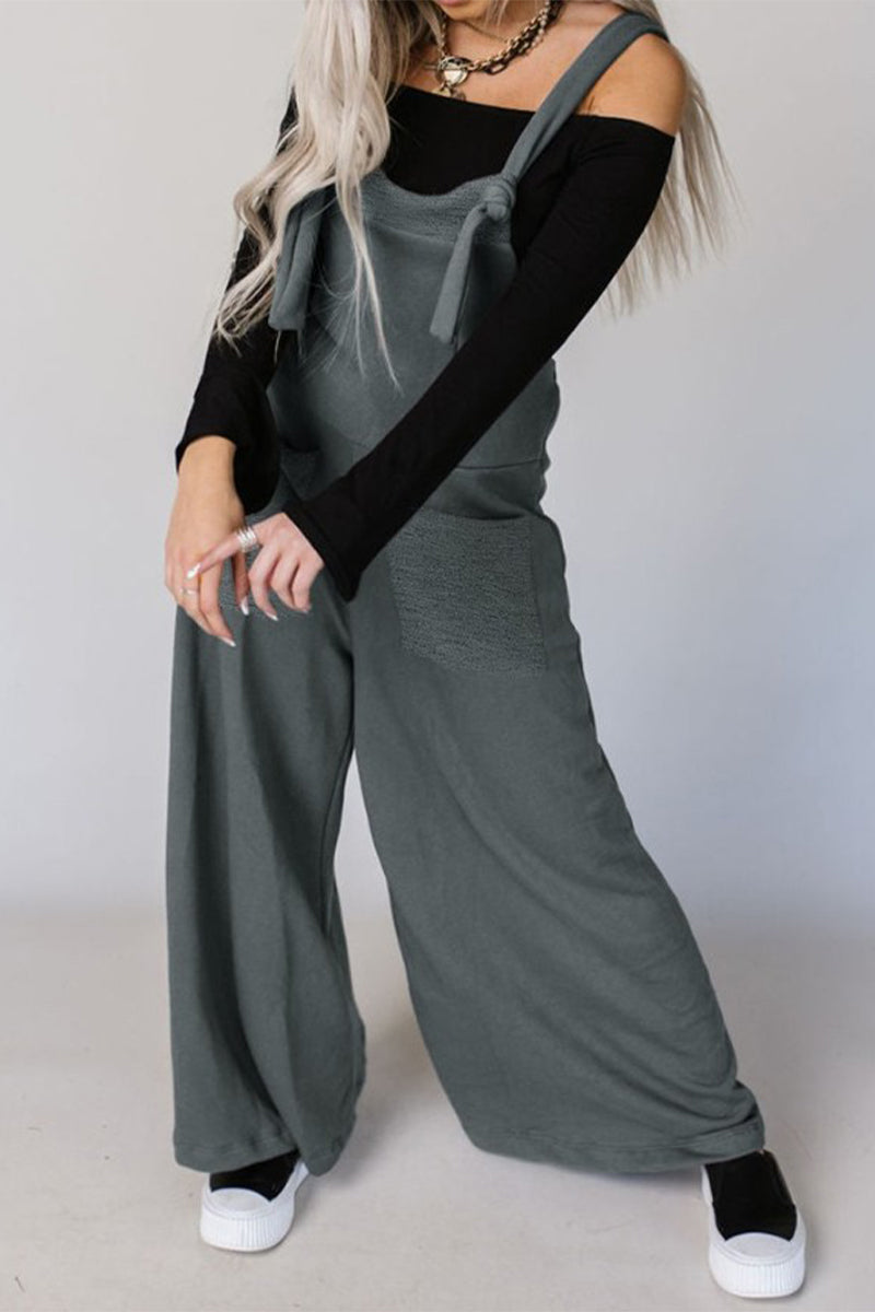 Kaynafashions - Casual Solid Pocket U Neck Loose Jumpsuits