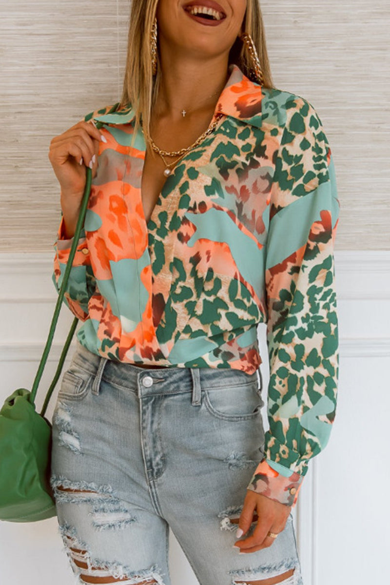 Kaynafashions - Casual Street Geometric Printing Shirt Collar Tops