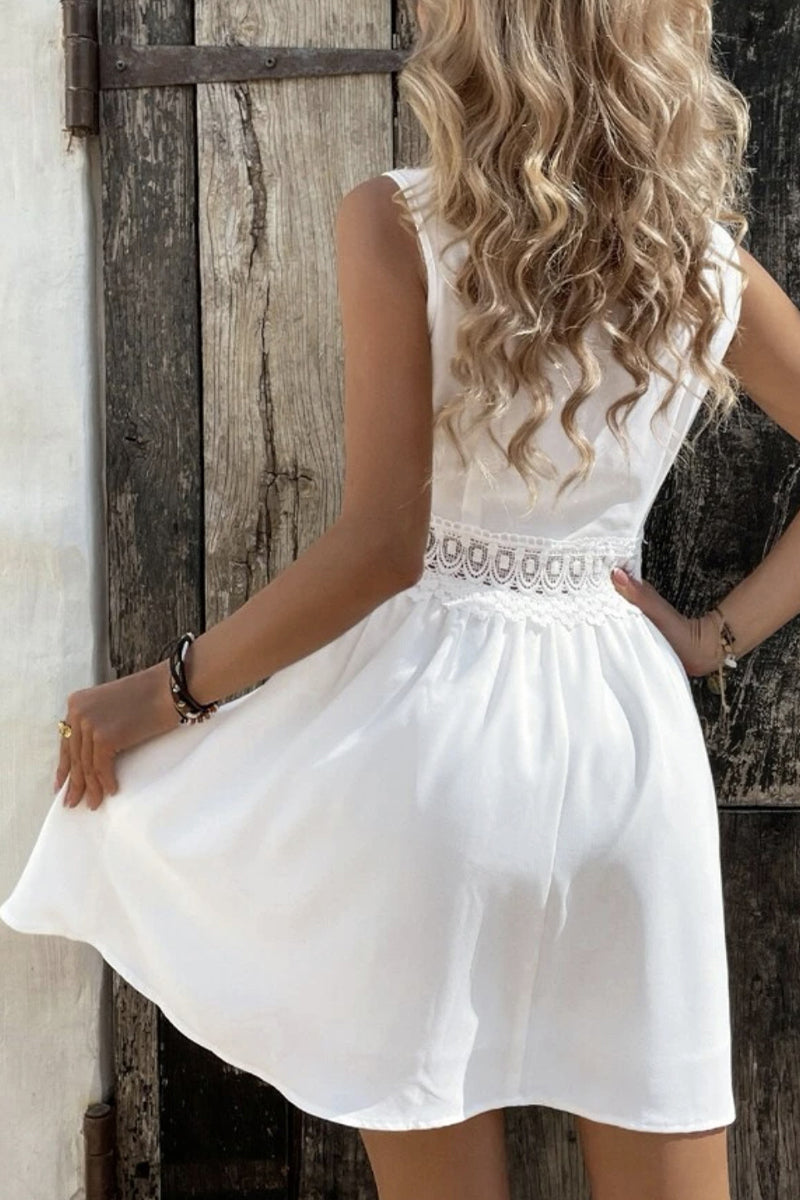 Kaynafashions - Elegant Solid Lace V Neck A Line Dresses