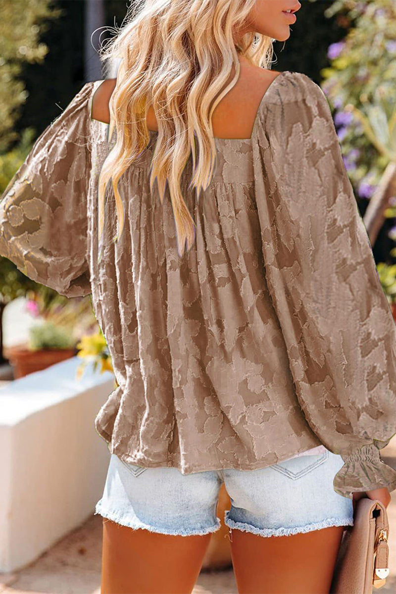 Kaynafashions - Fashion Elegant Print Patchwork Square Collar Tops(3 Colors)