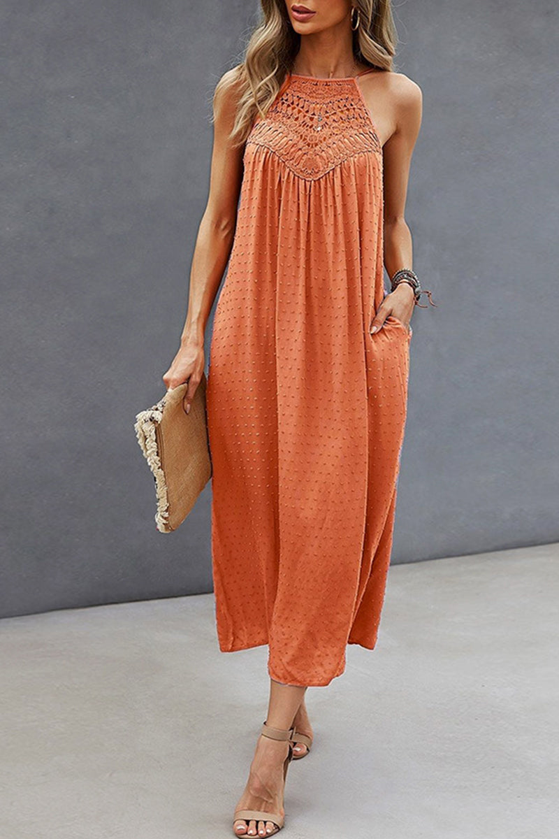 Kaynafashions - Work Elegant Solid Lace Hollowed Out Halter One Step Skirt Dresses(3 Colors)