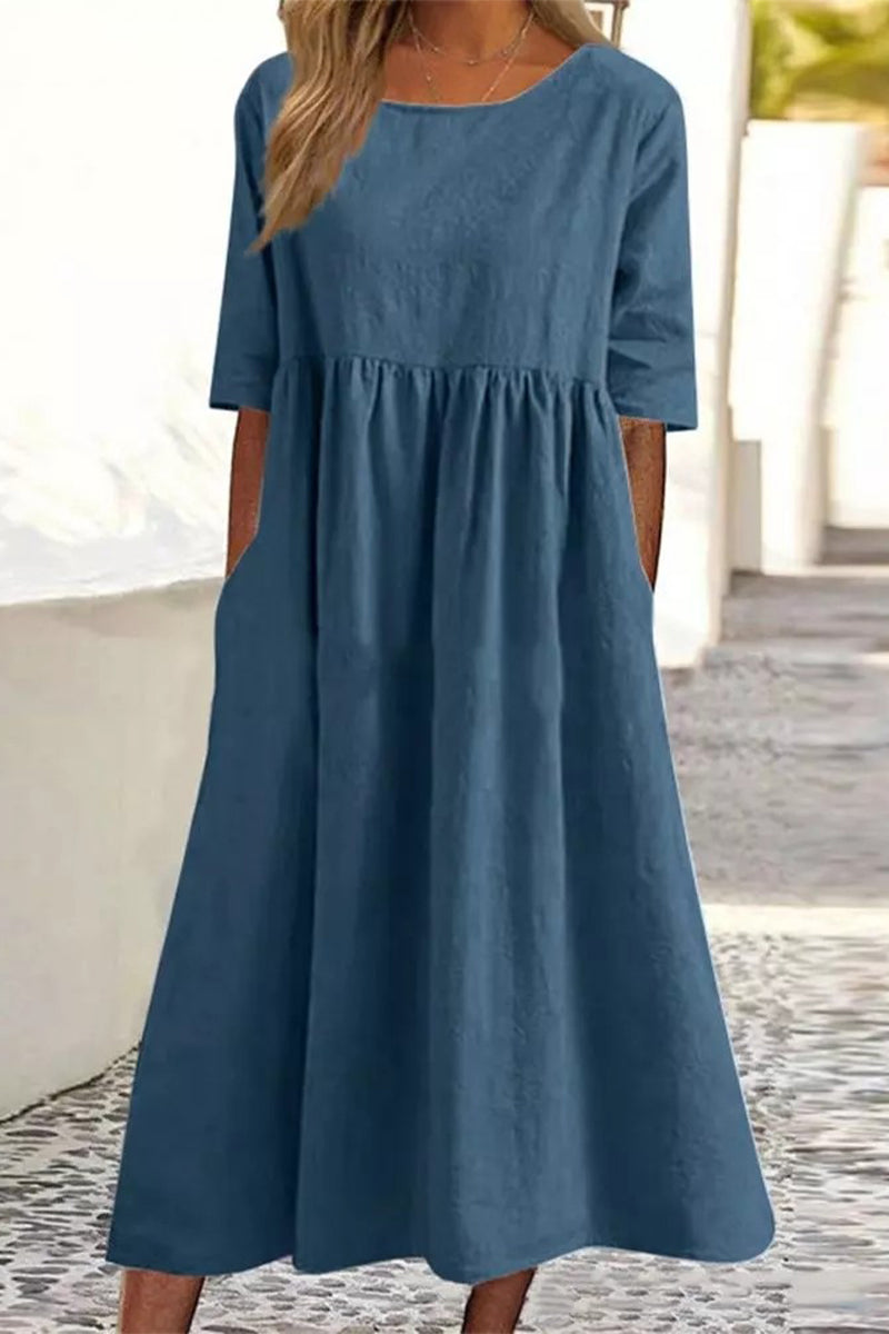 Kaynafashions - Casual Simplicity Solid Pocket O Neck A Line Dresses(7 Colors)
