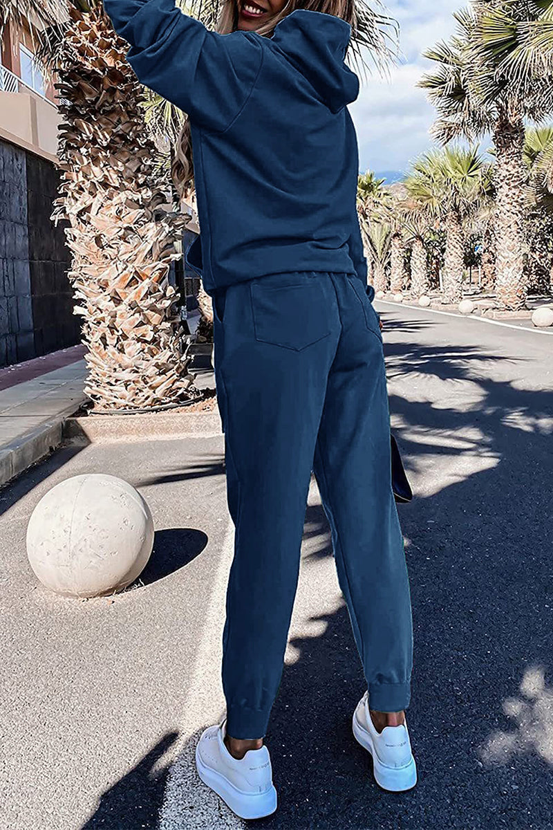 Kaynafashions - Casual Solid Patchwork Hooded Collar Long Sleeve Two Pieces