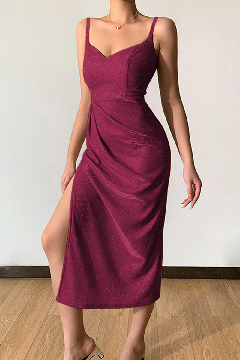 Kaynafashions - Sexy Elegant Solid Sequins Sequined V Neck Sling Dress Dresses(8 Colors)