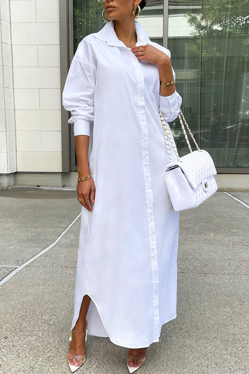 Kaynafashions - Casual Solid Patchwork Buckle Turndown Collar Tops